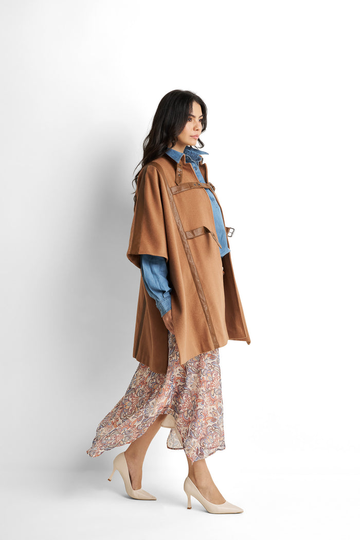Buckled wool-blend cape