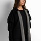 Contrast-trimmed zip-front poncho cape