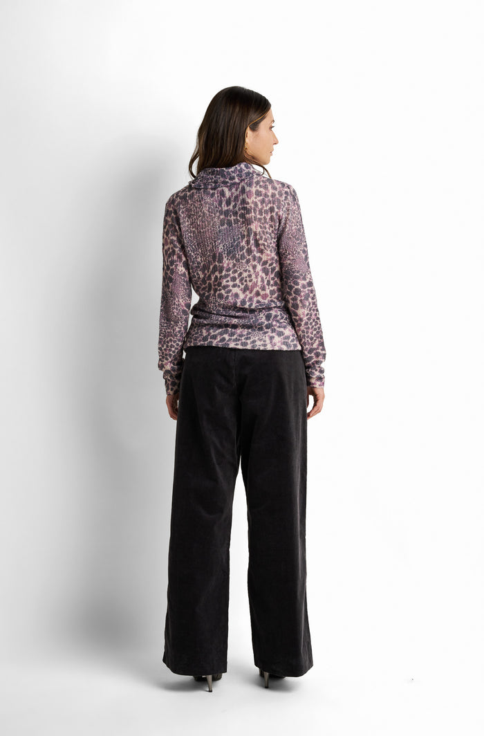 Animal-print high-neck fine-knit Pullover