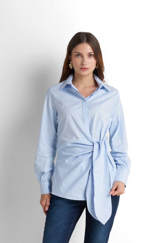 Belted Cotton Shirt - Light Blue