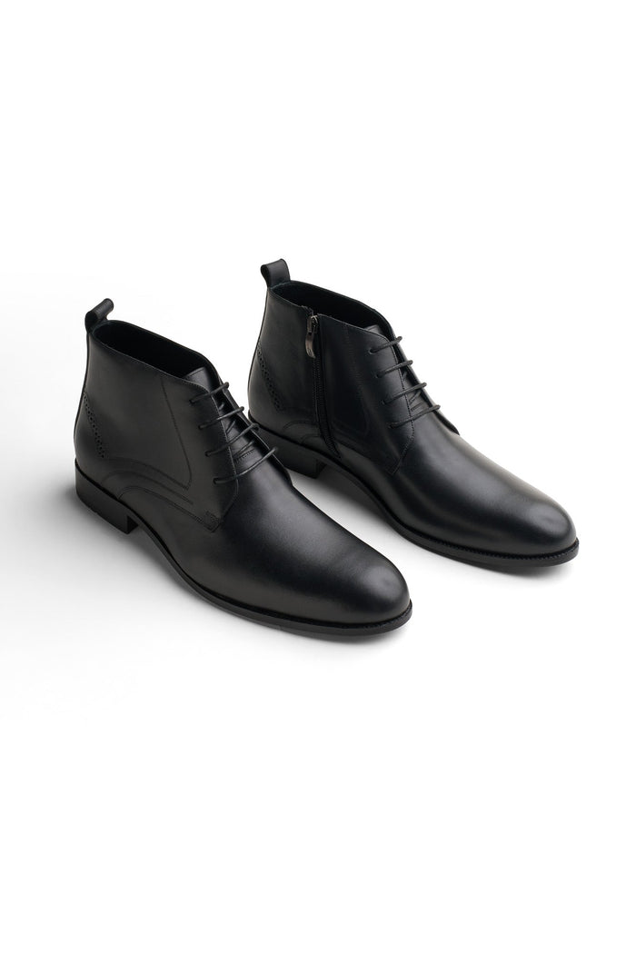 Side-Zip Leather Lace-Up Boots
