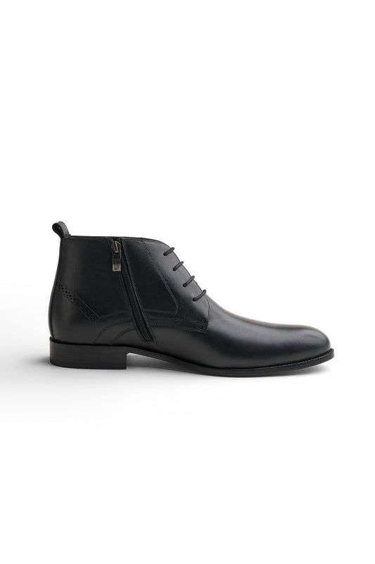 Side-Zip Leather Lace-Up Boots