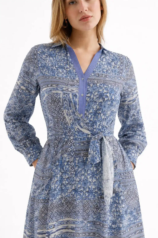 Blue Patchwork Print Viscose Maxi Dress