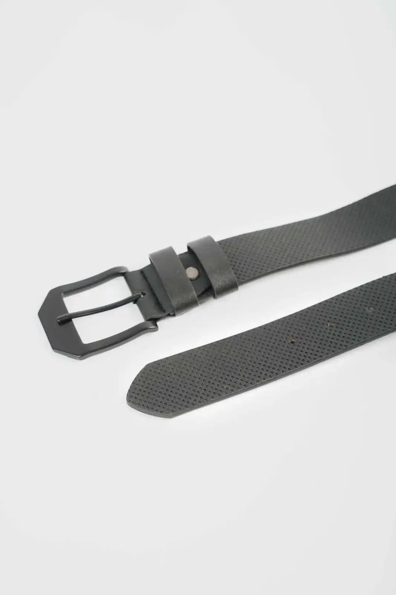 Matte Black Textured Leather Belt