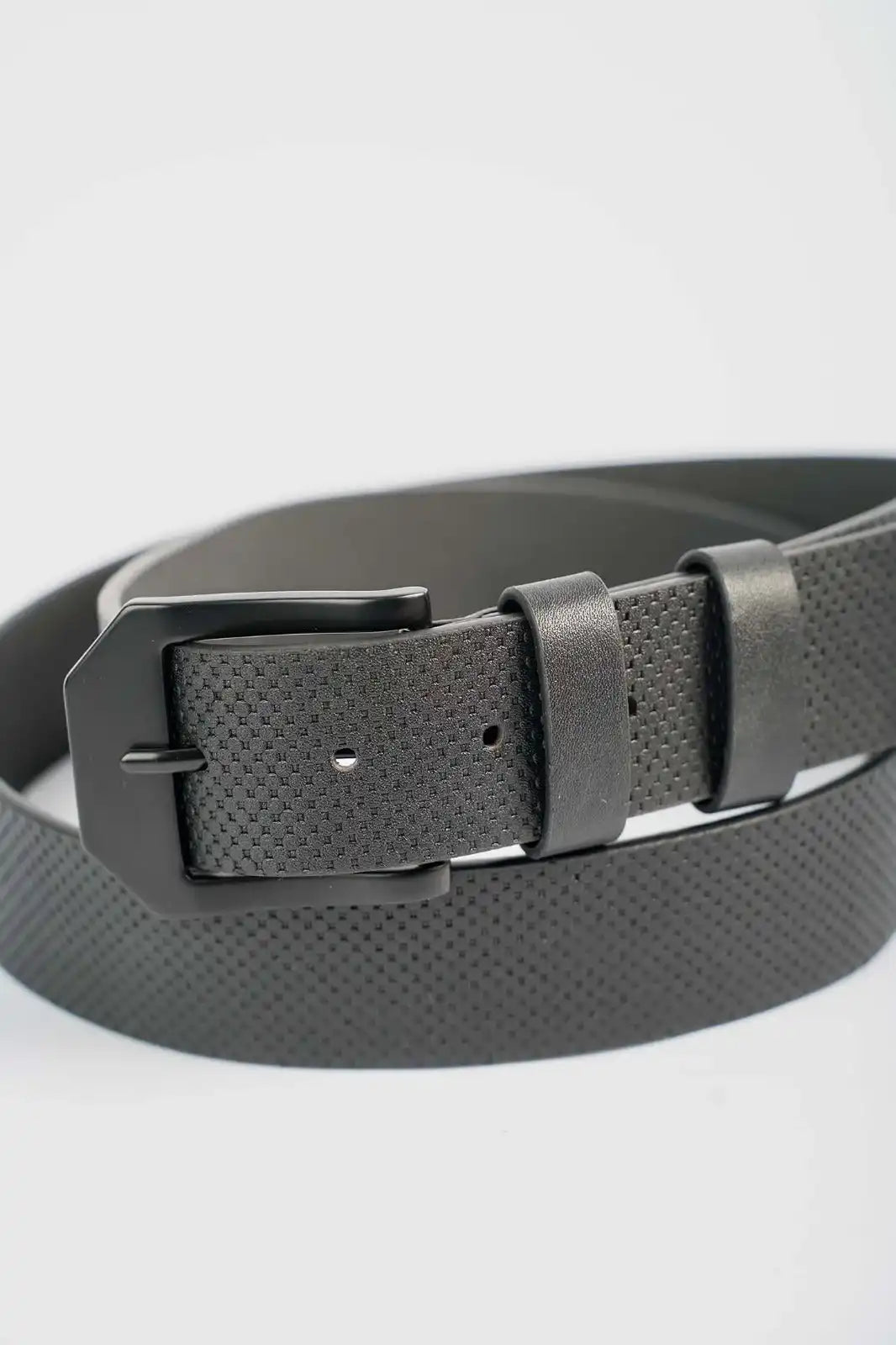 Matte Black Textured Leather Belt