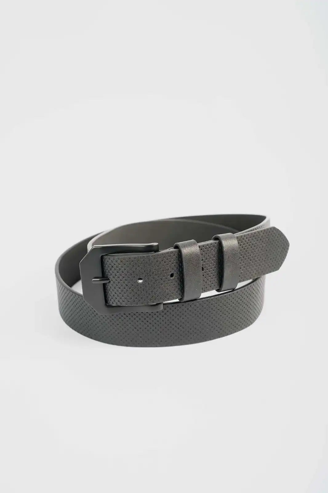 Matte Black Textured Leather Belt