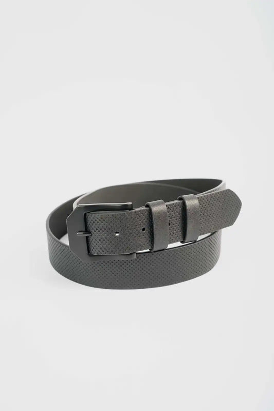 Matte Black Textured Leather Belt