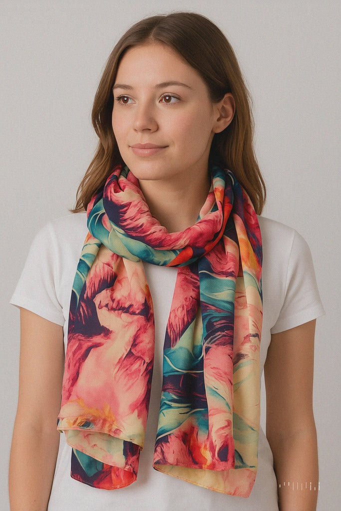 تصميم وشاح شرابة مطبوع بالزهرة